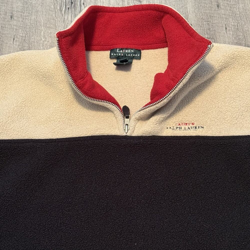 Lauren Ralph Lauren 1/4 Zip Fleece Pullover Women Medium Black Beige Quarter USA - Picture 3 of 8